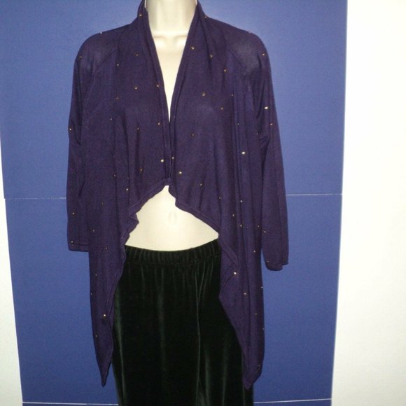 Cache Cardigan Sweater S Purple Open Front Studded - Picture 1 of 3